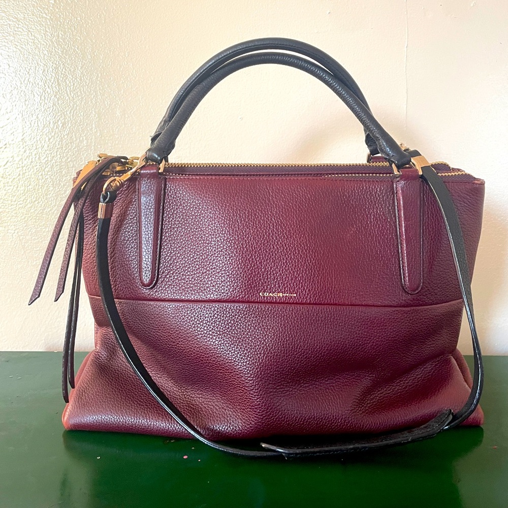 Rare, Retired, Coach Pebbled Leather Borough Bag Oxblood Leather Satchel Handbag